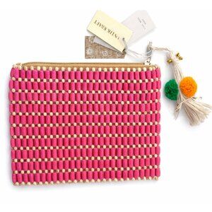 ANTIK KRAFT Pink Beaded Clutch with Tassle/Pom Poms - NWT